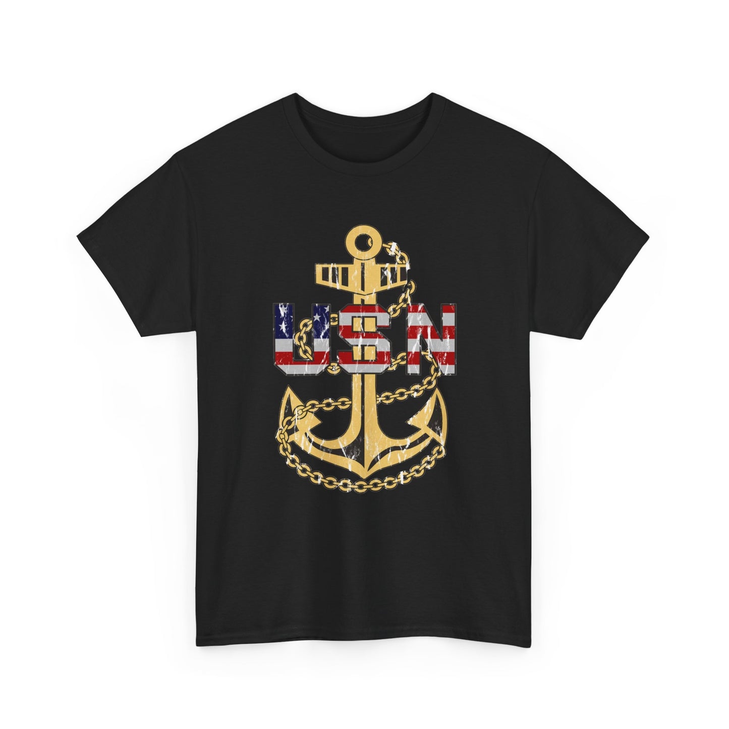 American Flag Navy Anchor Graphic Retro Sailor Jerry Unisex Heavy Cotton Tee