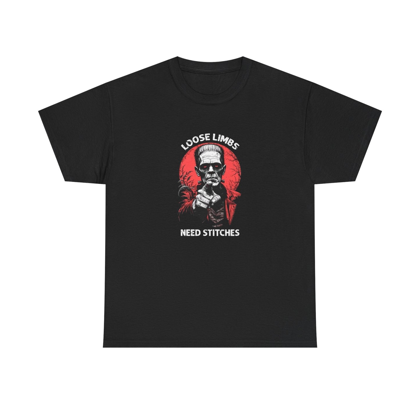 Loose Limbs Need Stitches Frankenstein T Shirt Unisex Heavy Cotton Tee