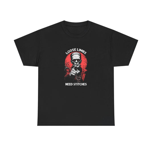 Loose Limbs Need Stitches Frankenstein T Shirt Unisex Heavy Cotton Tee
