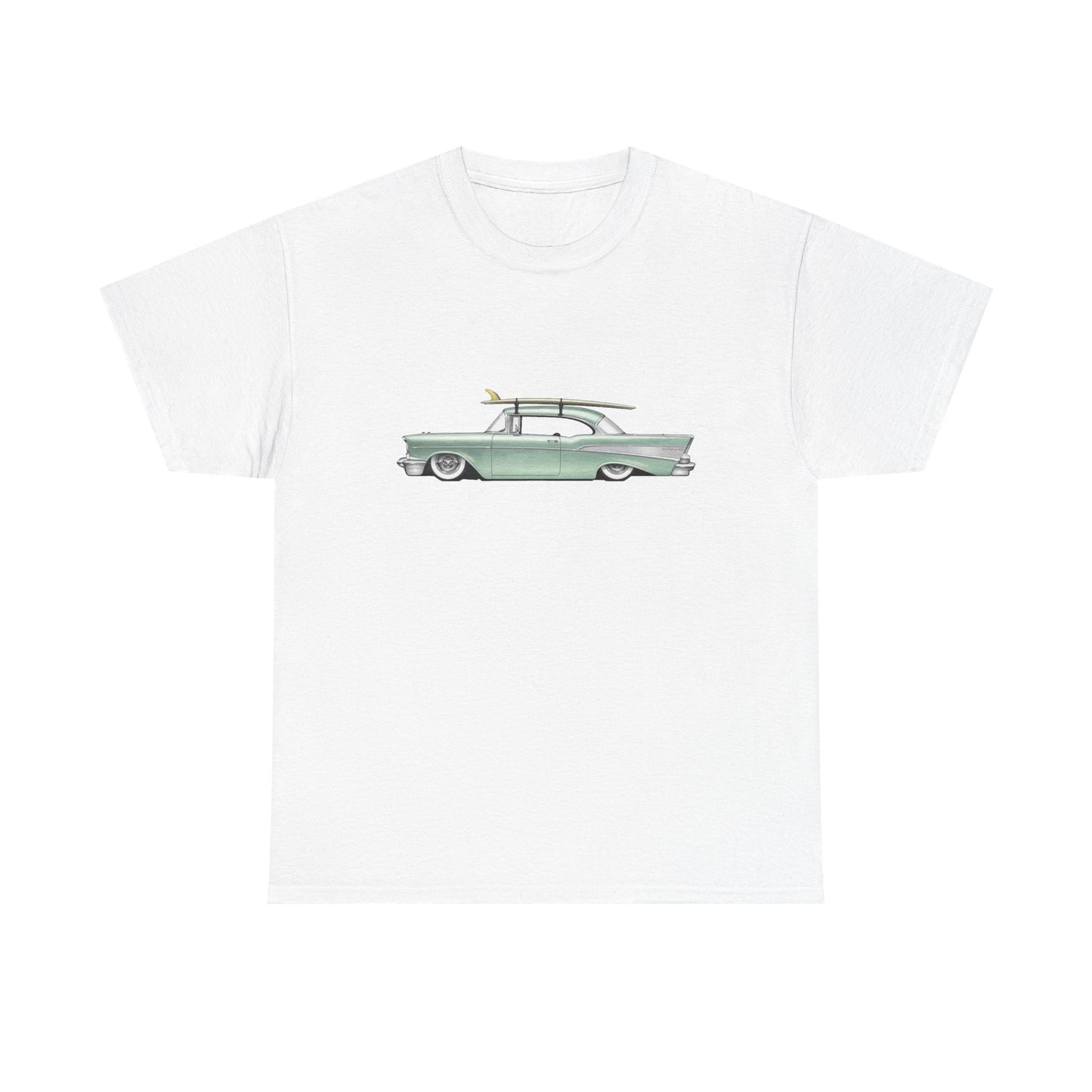 57 Chevy Cruiser Surfer Graphic T Shirt Unisex Heavy Cotton Tee NEW