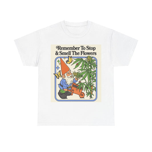 Lawn Gnome Tshirt Funny Flowers Garden 80s vibe Unisex Heavy Cotton Tee