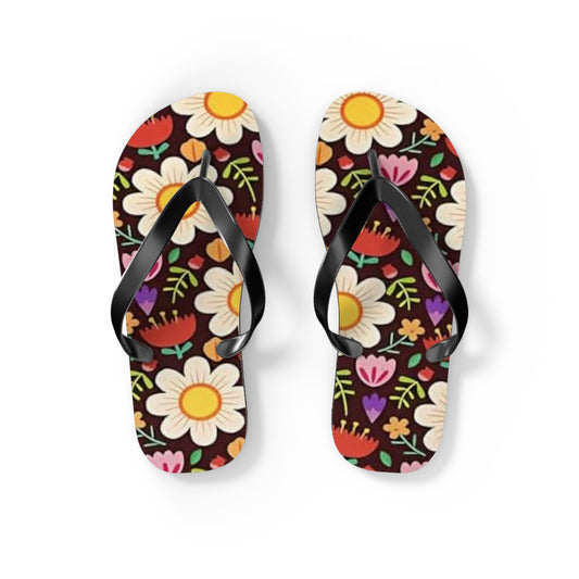 Waves And Sun Sandals Flower Bouquet Summer Flip Flops Slides BRAND NEW