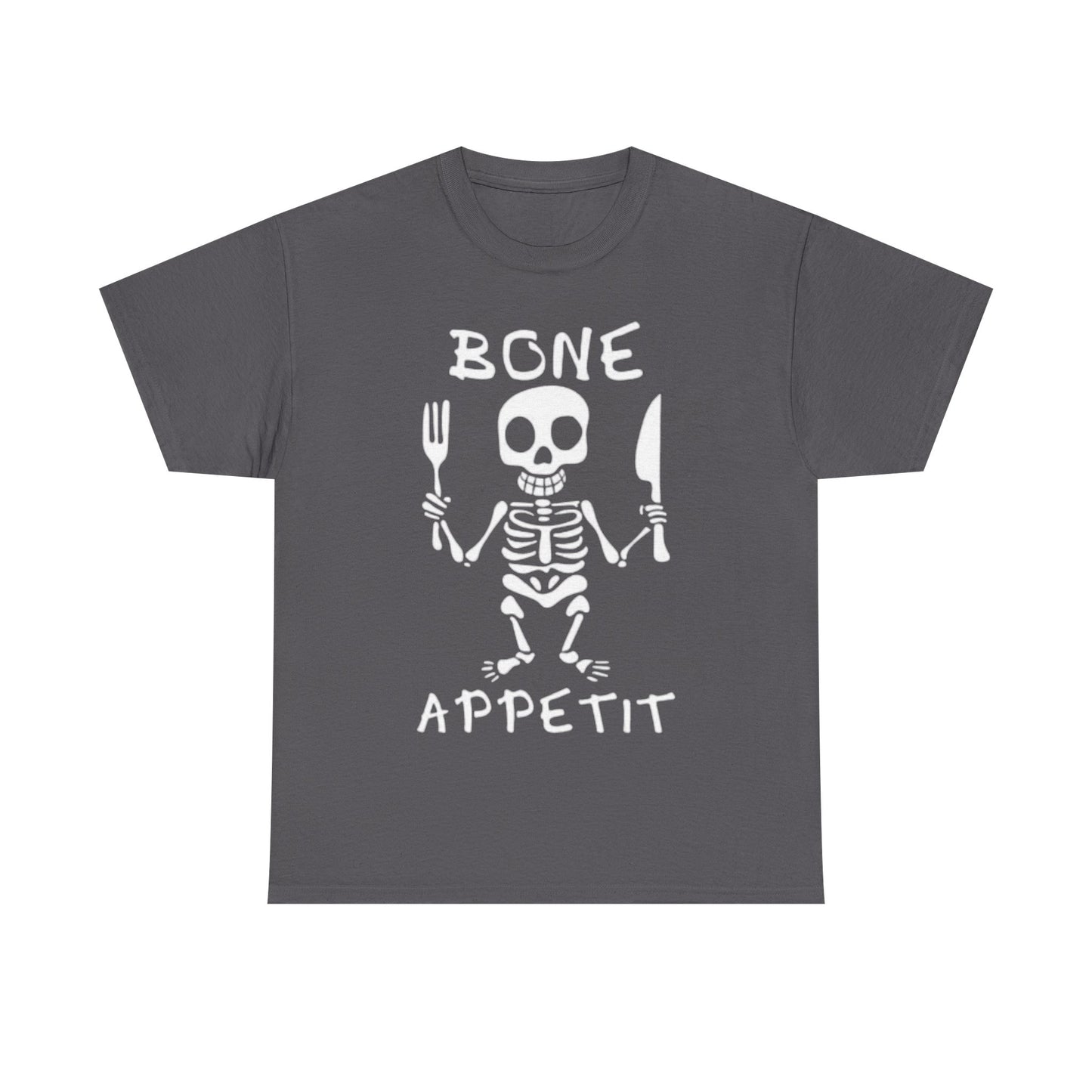 Bone Appetit Shirt Funny Comedy Jokes Skeleton Chef Sous Unisex Heavy Cotton Tee