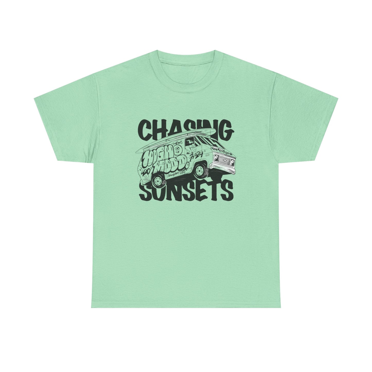 Chasing Sunsets Surfing Graphic T Shirt NEW Unisex Heavy Cotton Tee