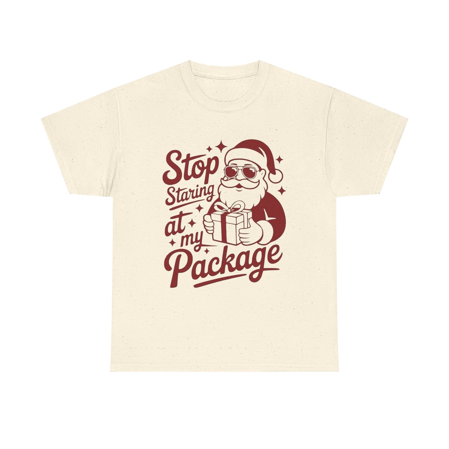 Stop Staring At My Package Funny Santa Graphic T Shirt NEW ADULT Tee