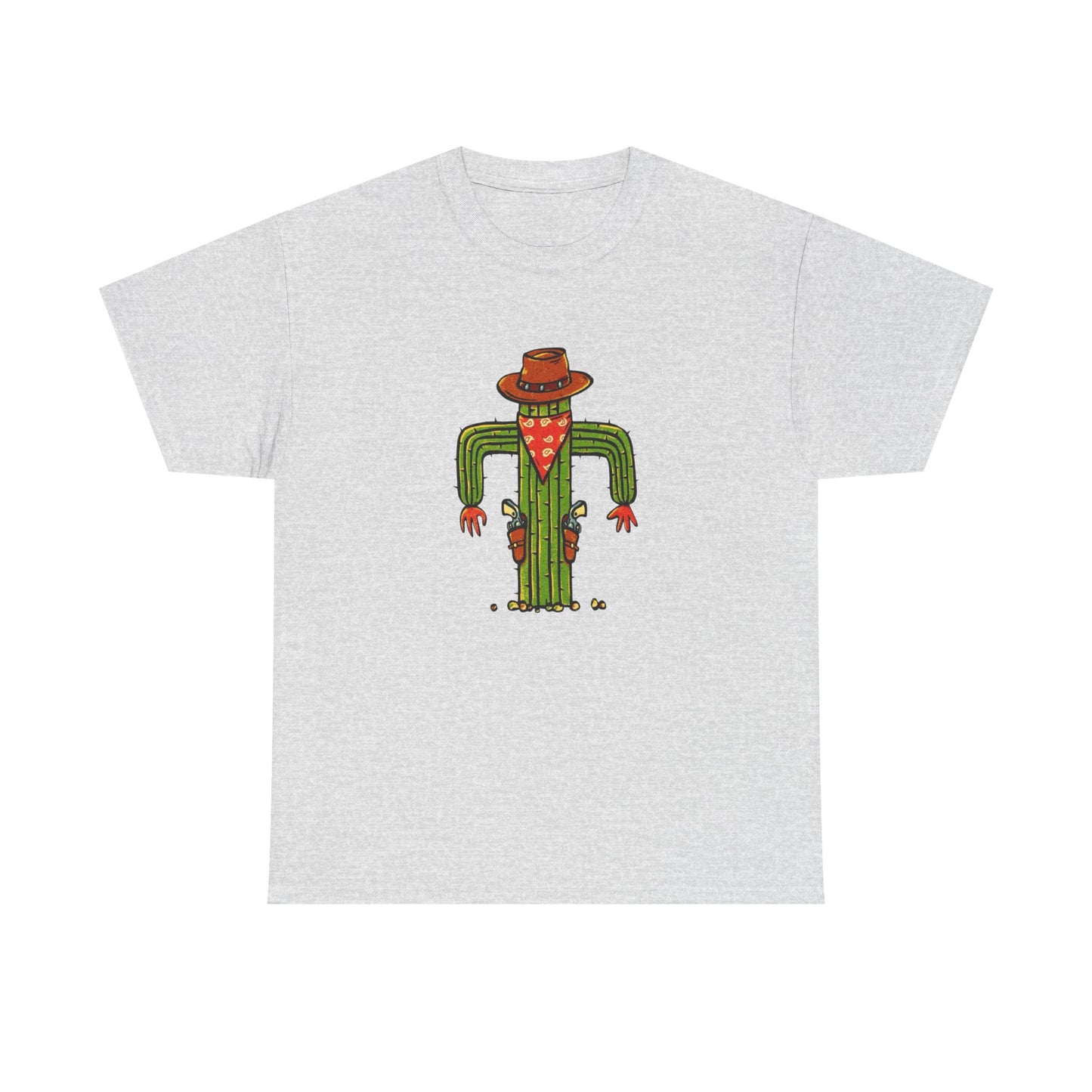 Funny Cactus Cowboy Gun Fighter Graphic T Shirt Unisex Heavy Cotton Tee