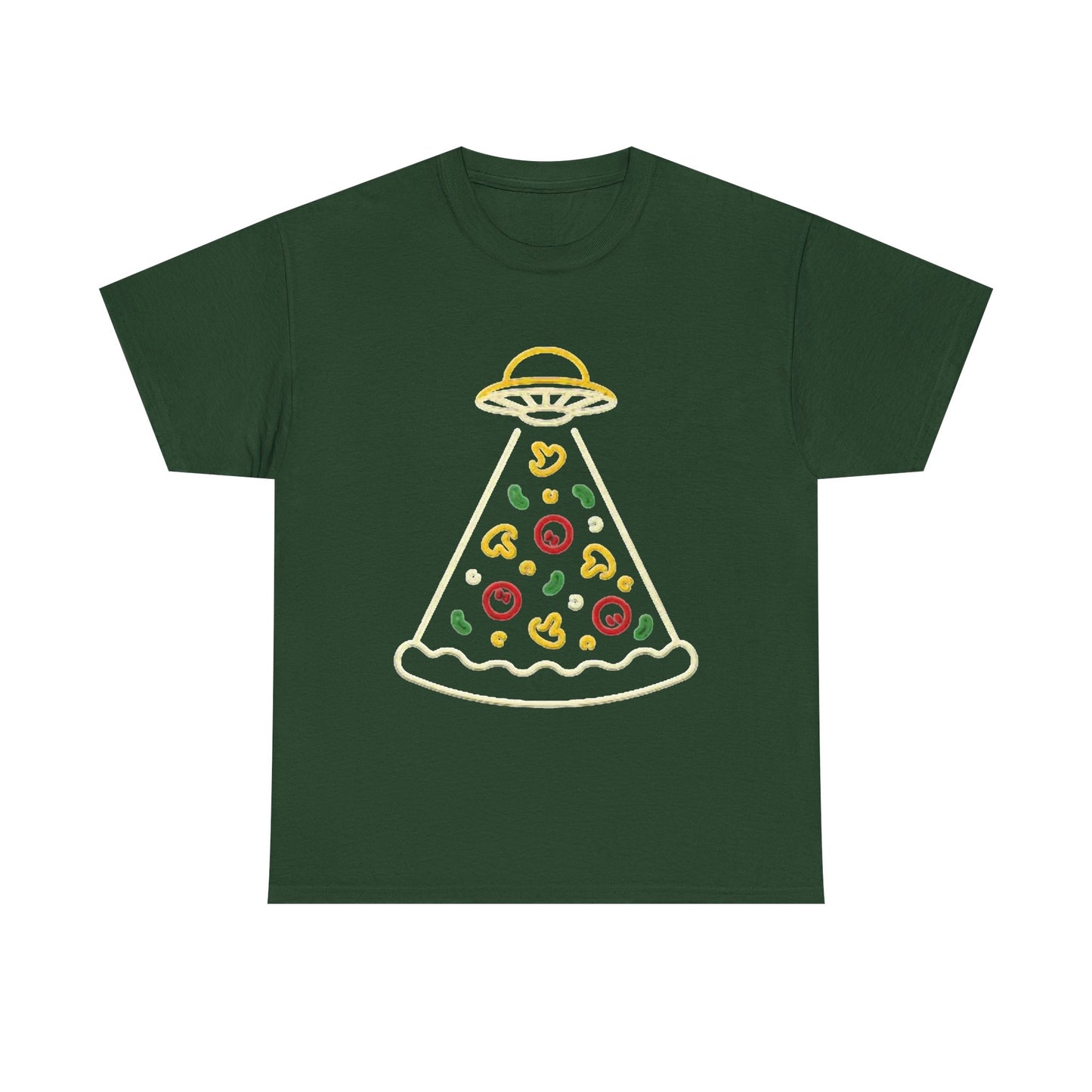Space Pizza Shirt Funny Aliens One Bite Pizza Graphic Unisex Heavy Cotton Tee