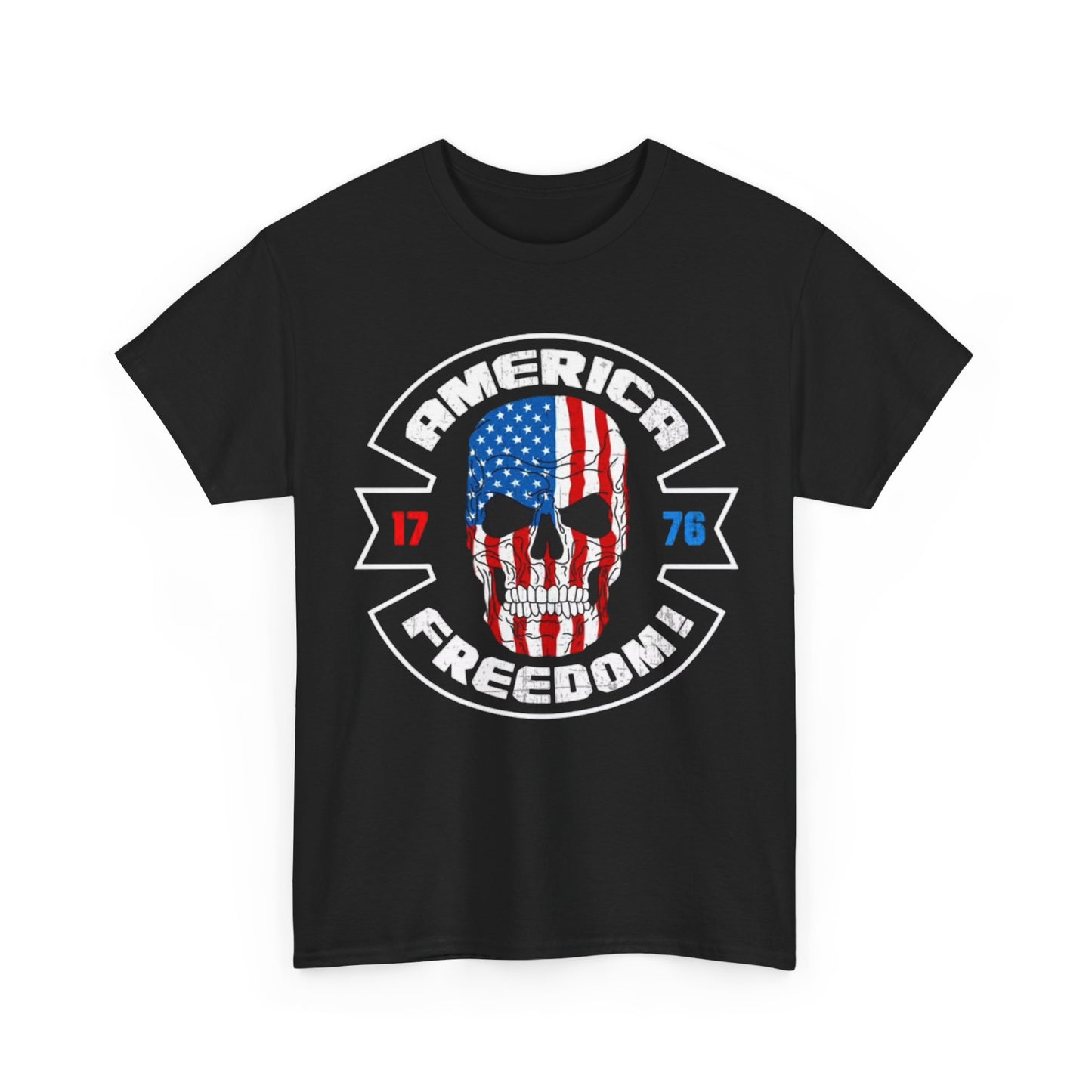 American Freedom Tshirt 1776 Skull Flag July 4th Unisex Heavy Cotton Tee