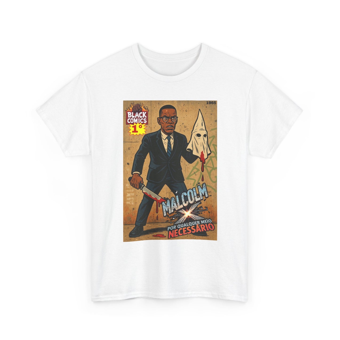 Malcolm X Graphic T Shirt Cartoon Artwork Retro Unisex Heavy Cotton Tee