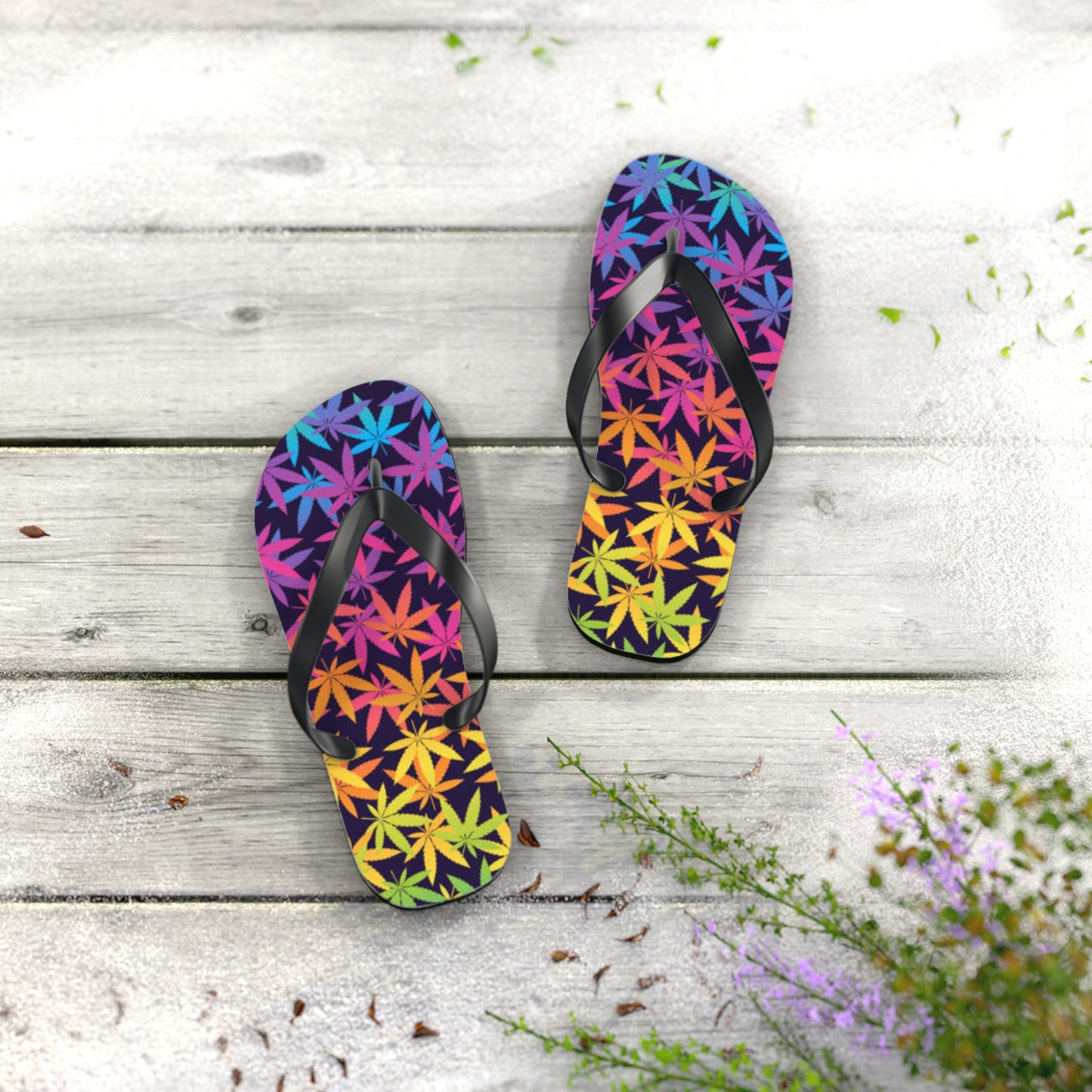 WAVES And SUN Co Sandals Marijuana - Flip Flops -Slides Summer Beach BRAND NEW
