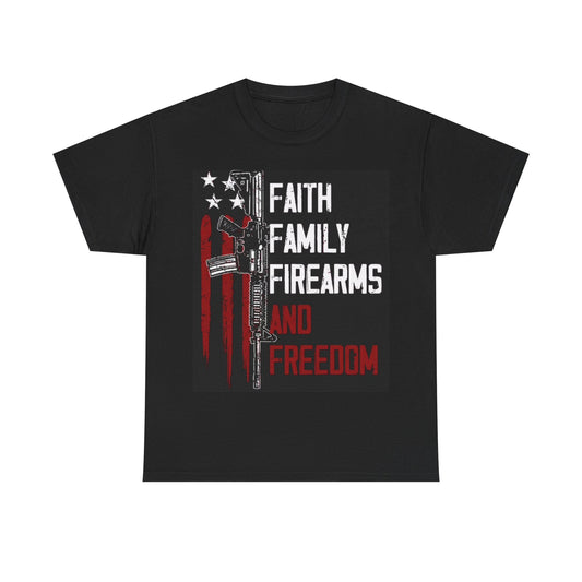 Family Faith Freedom Tshirt Distressed Flag Graphic Military Heavy Cotton Tee