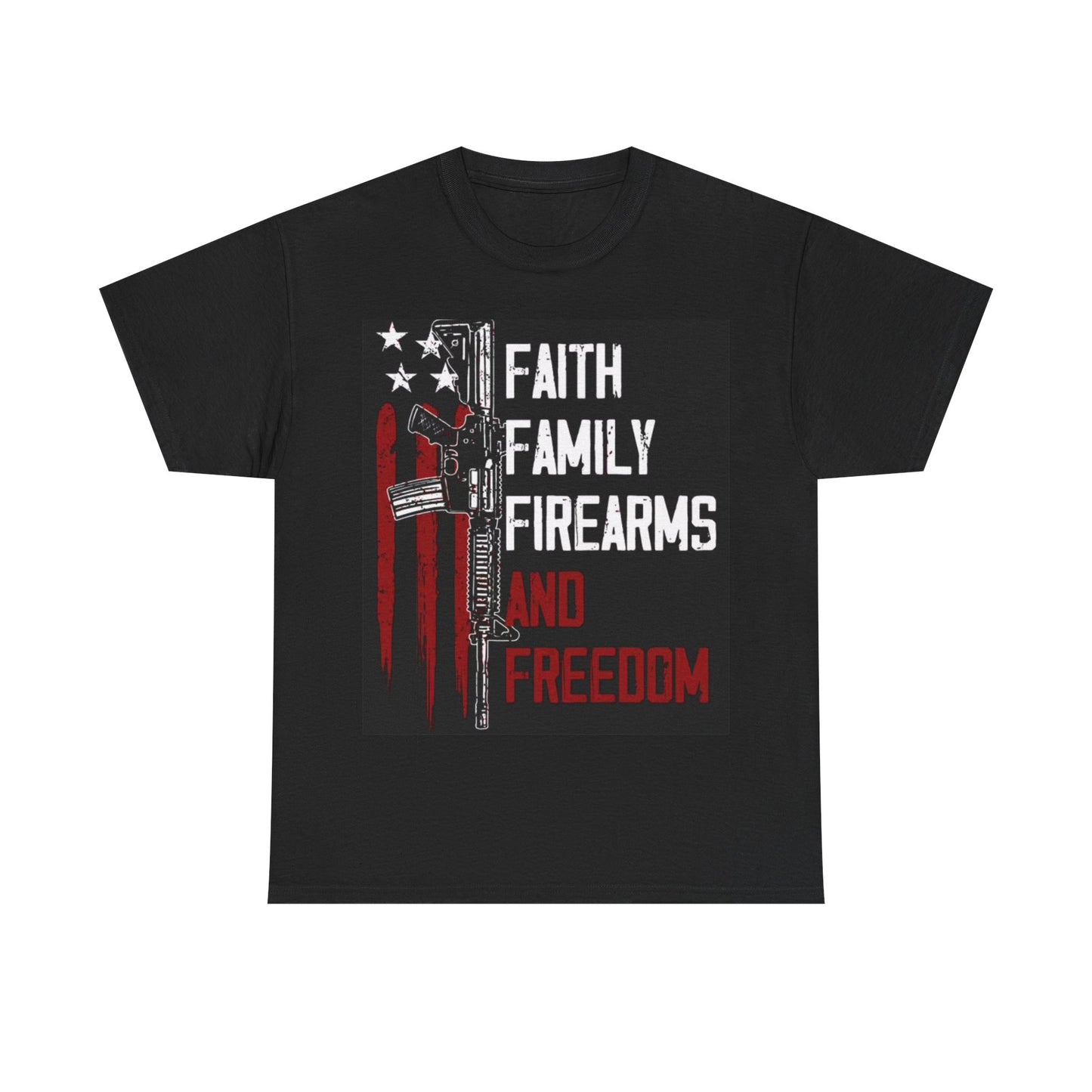 Family Faith Freedom Tshirt Distressed Flag Graphic Military Heavy Cotton Tee