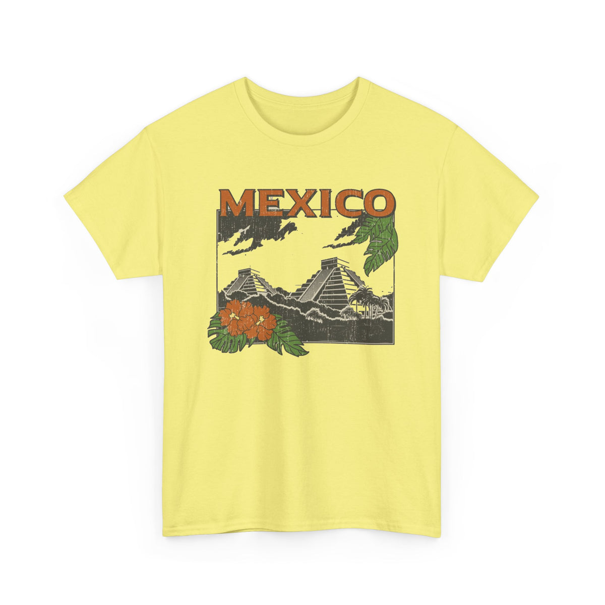 Mexico Pyramids and Tropical Flowers T-Shirt Men's Graphic Tee