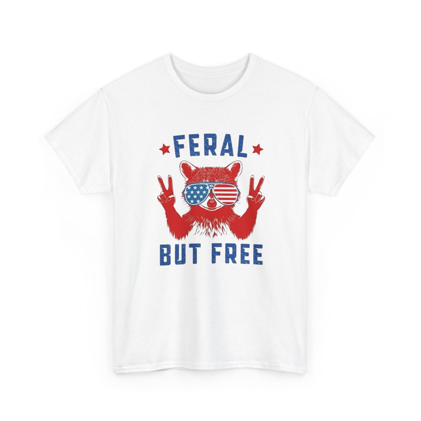 Feral But Free American Flag Graphic T-Shirt Unisex Heavy Cotton Tee NEW