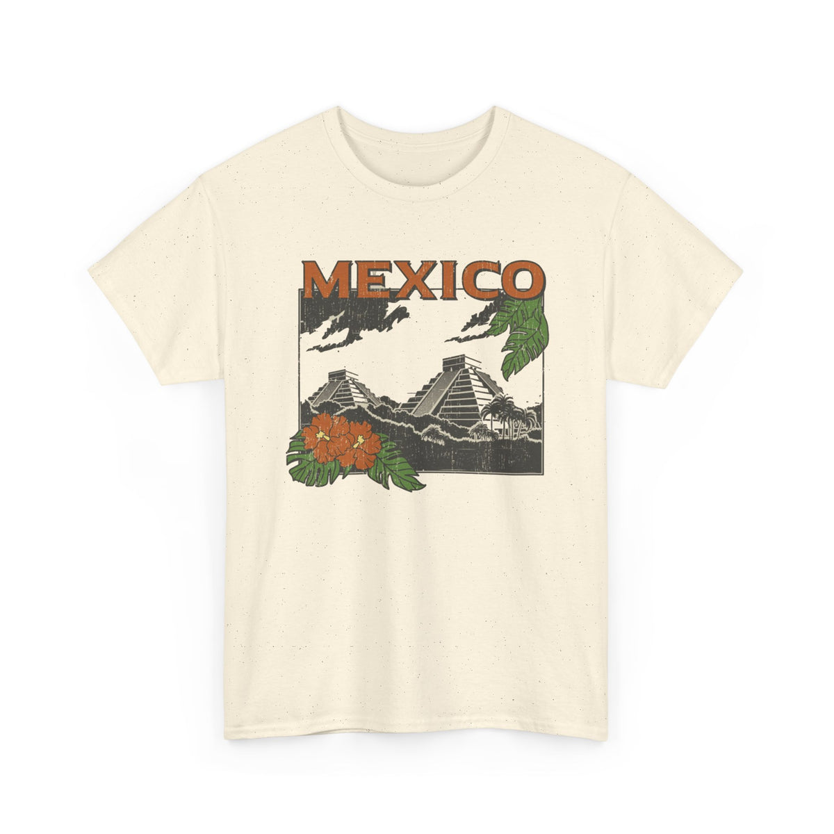 Mexico Pyramids and Tropical Flowers T-Shirt Men's Graphic Tee