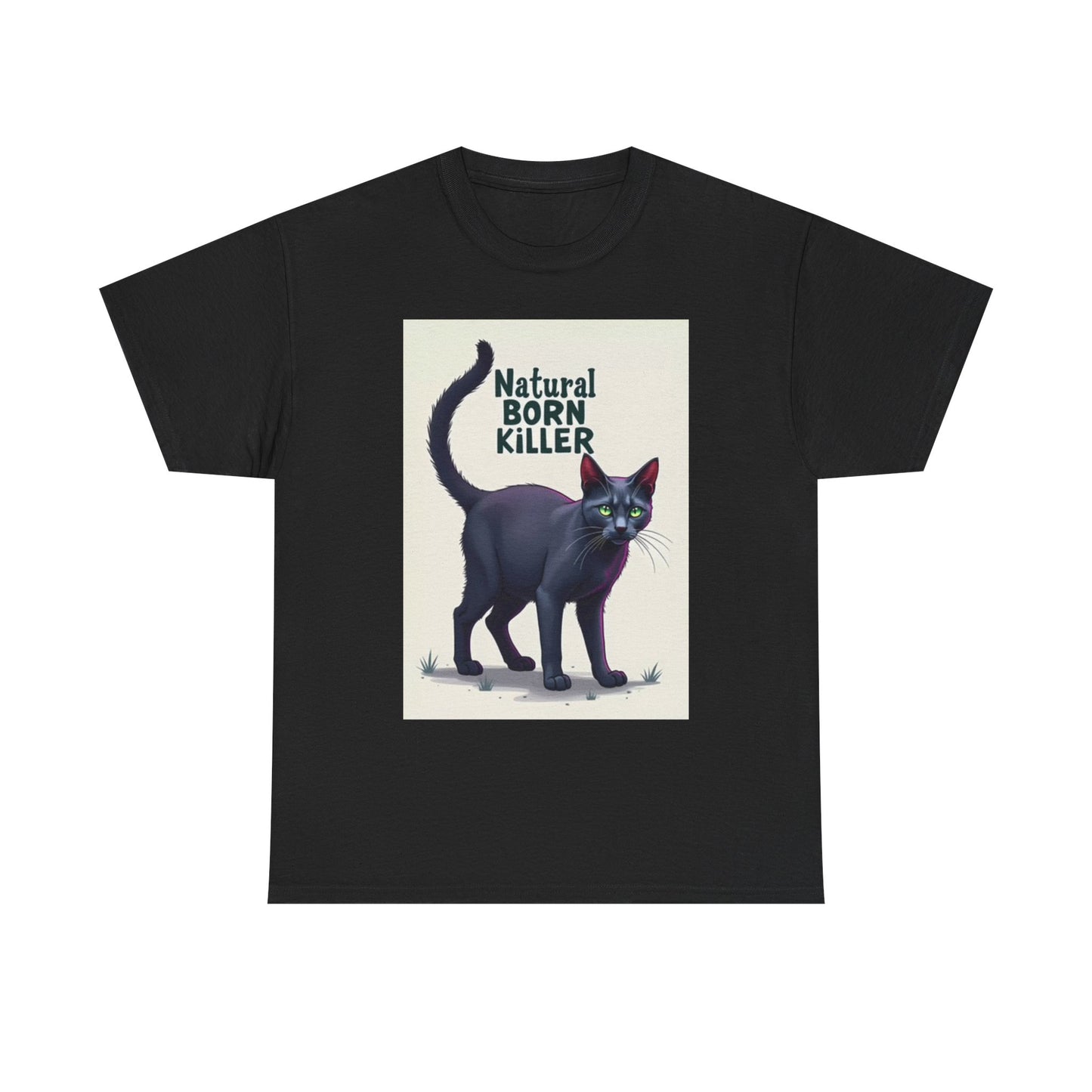 Natural Born Killer T Shirt Funny Cat Graphic Art Unisex Heavy Cotton Tee