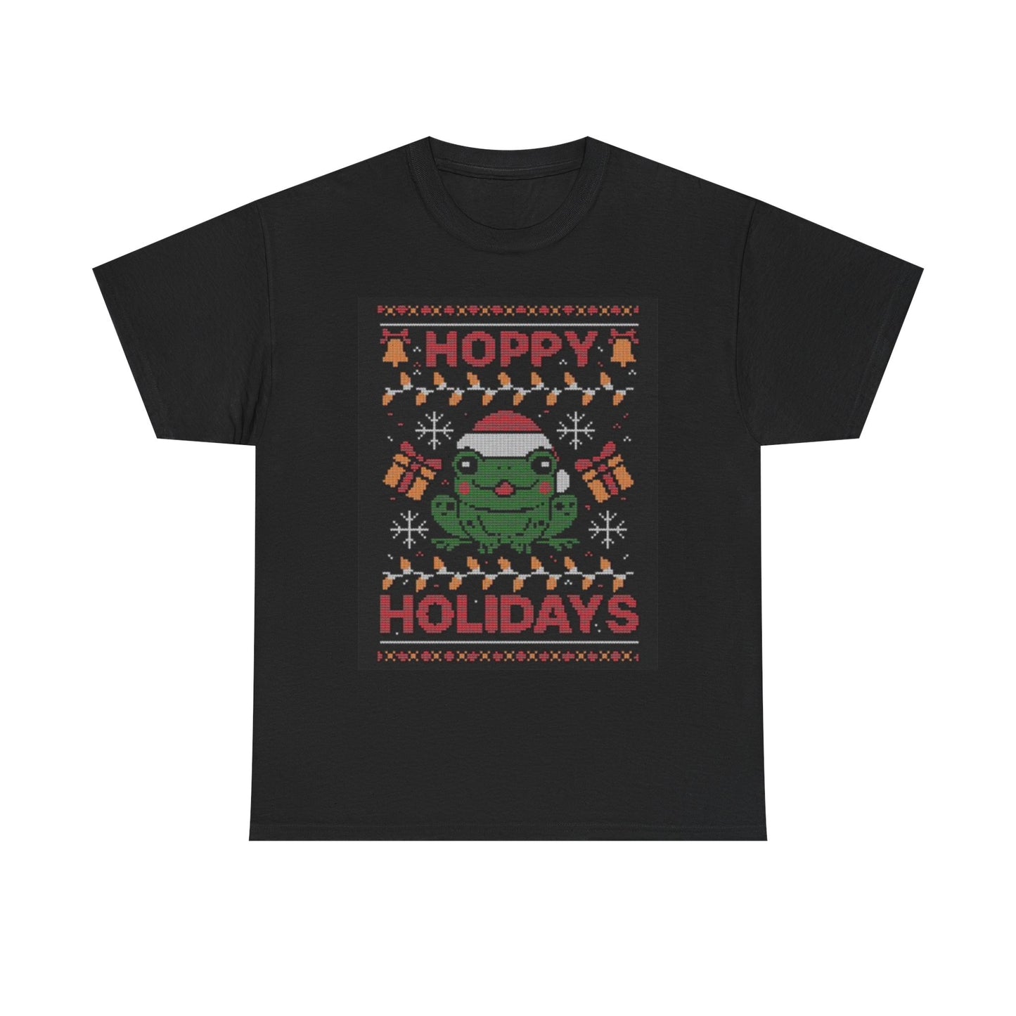 Hoppy Holidays Graphic T Shirt Funny Frog Christmas Unisex Heavy Cotton Tee