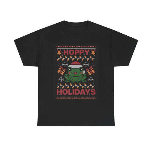Hoppy Holidays Graphic T Shirt Funny Frog Christmas Unisex Heavy Cotton Tee
