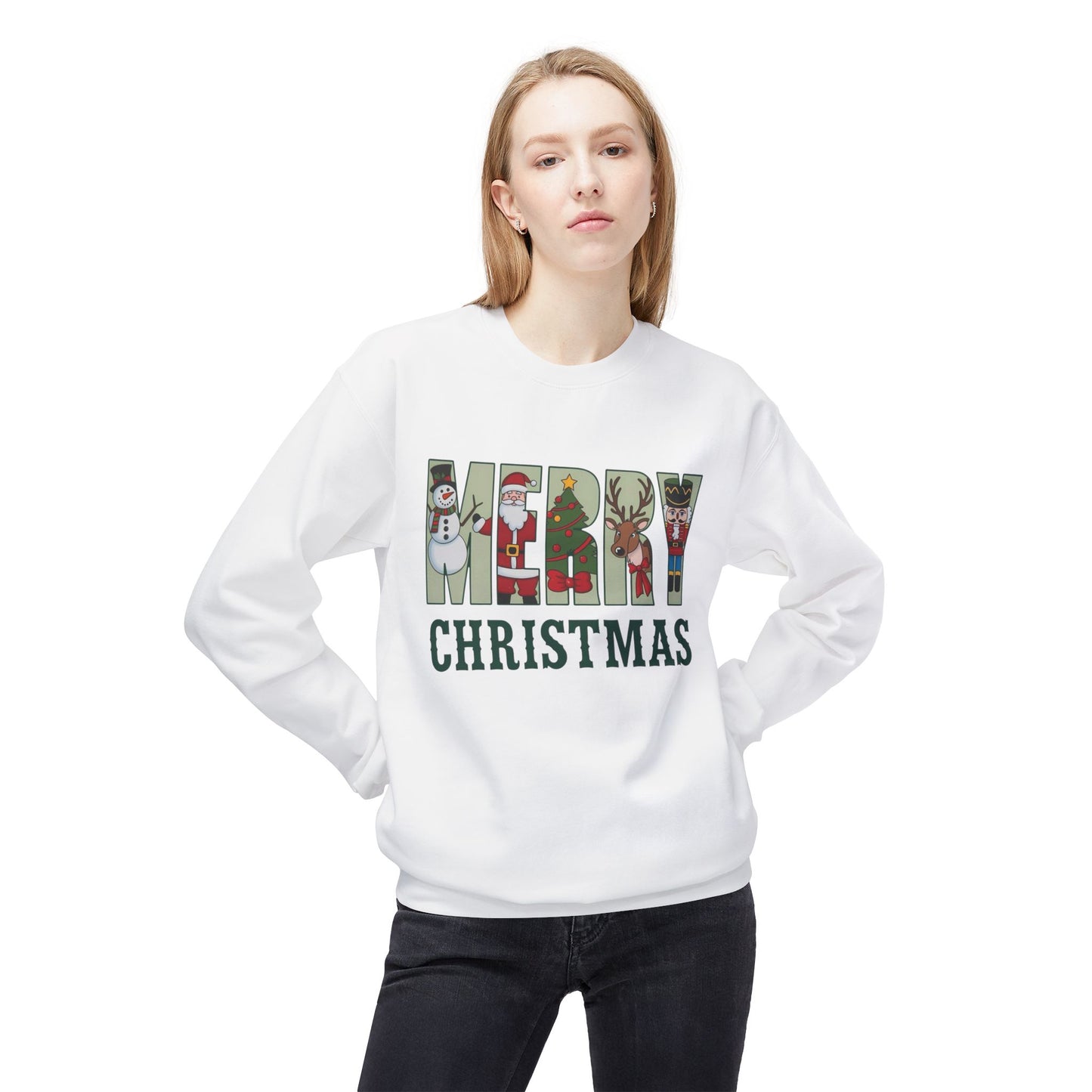 Merry Christmas Snowman Sweater NEW Unisex Fleece Crewneck Sweatshirt