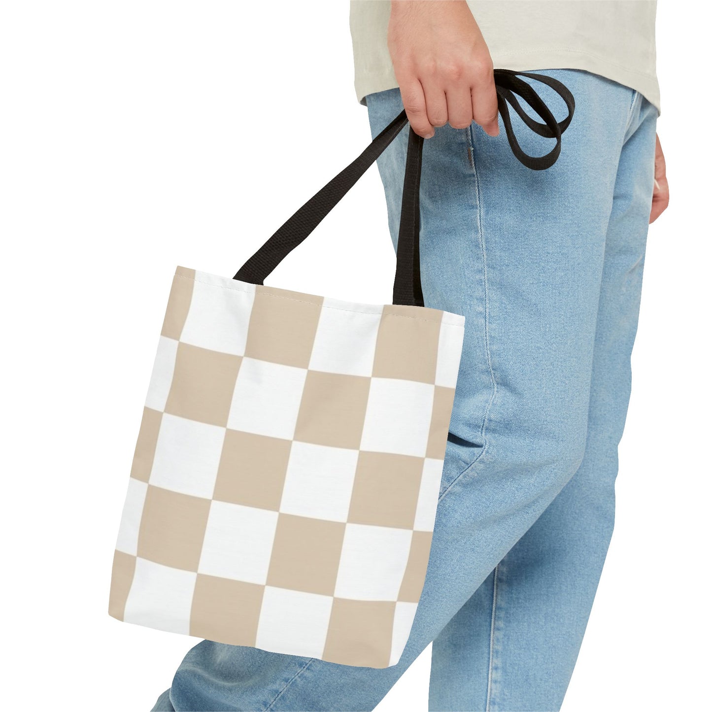Tan Checkered All Over Print BRAND NEW Purse - Pocketbook - Travel Tote Bag