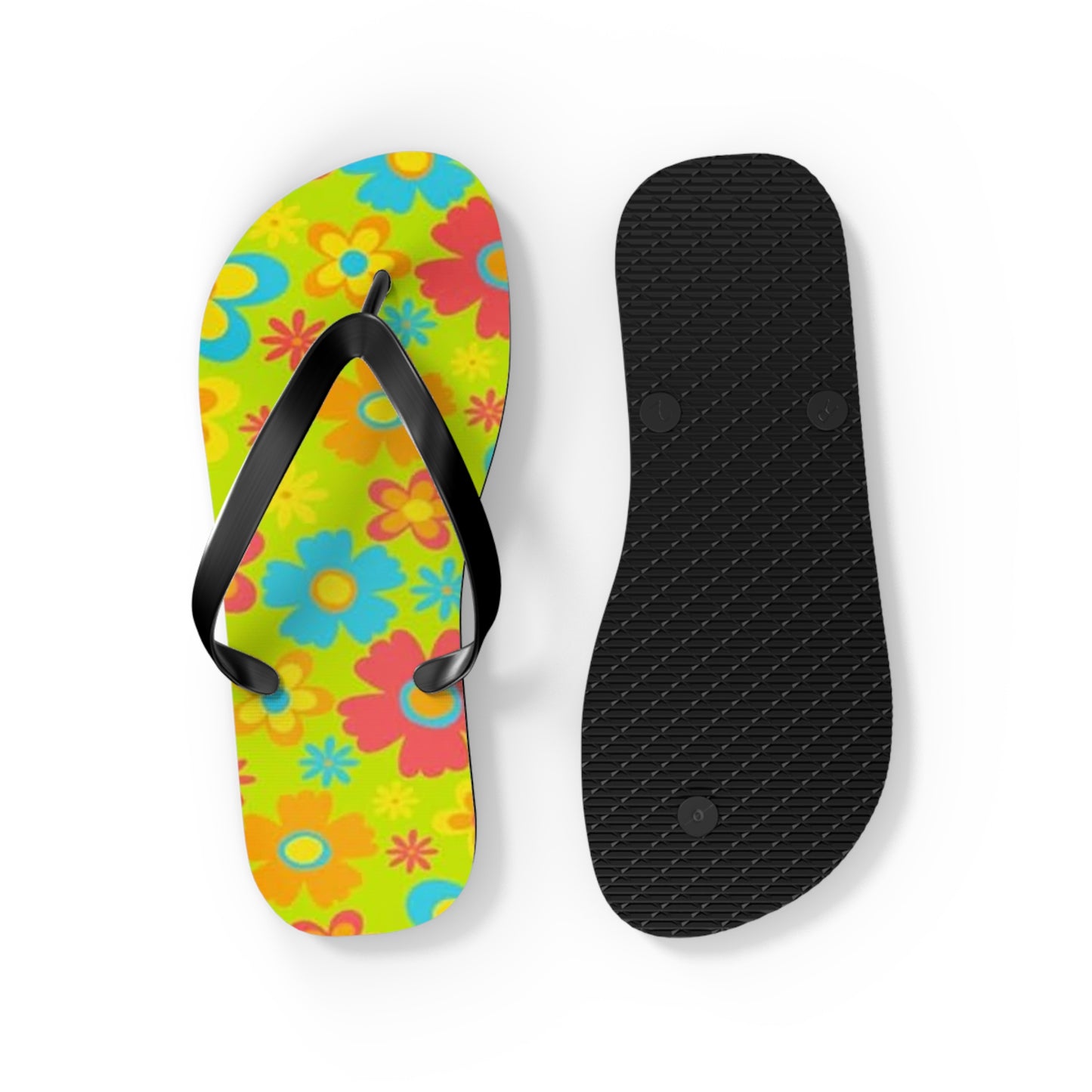 Waves And Sun Sandals Groovy Flowers Summer Flip Flops Slides BRAND NEW
