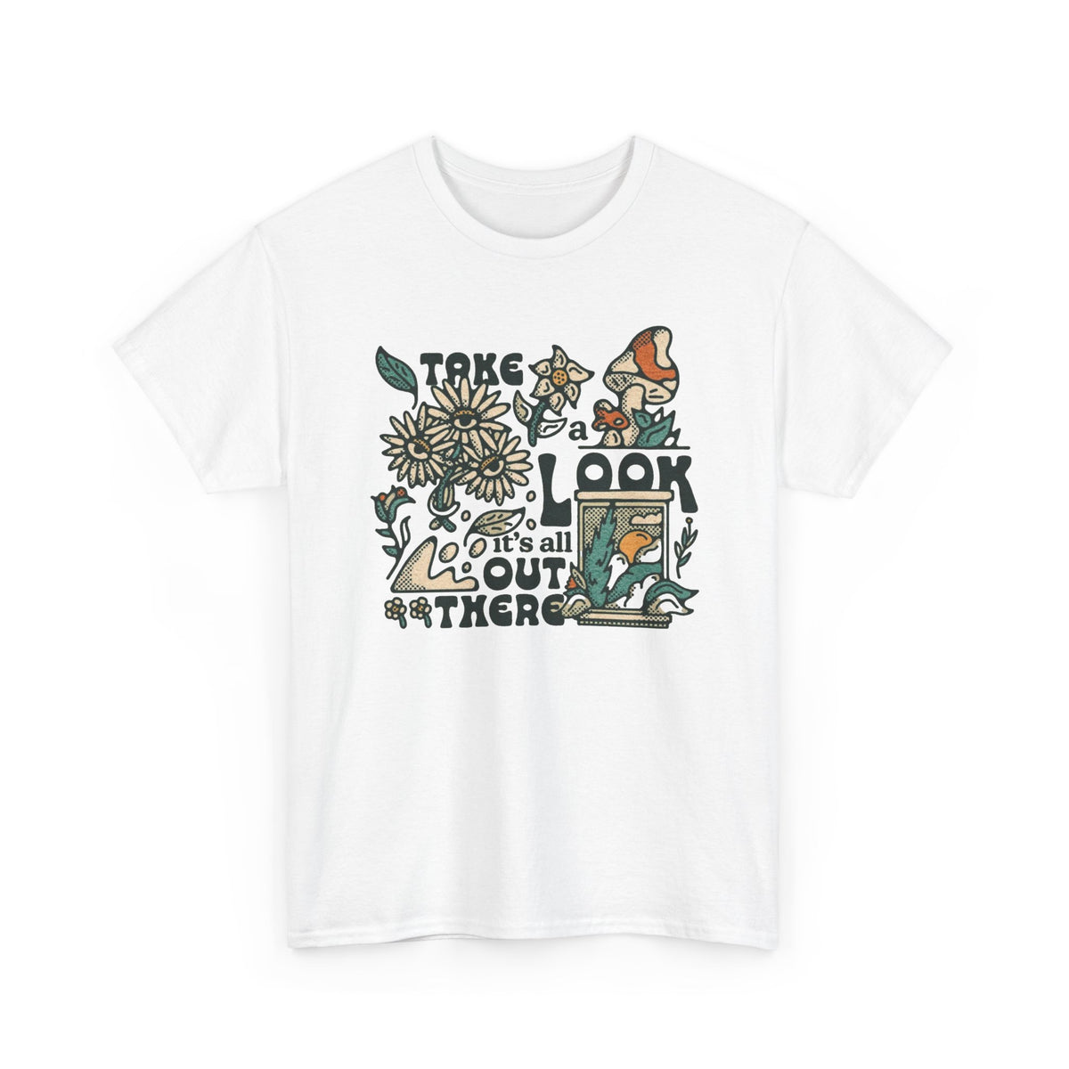 Take A Look Outside Graphic T Shirt Men's Retro Heavy Cotton Tee