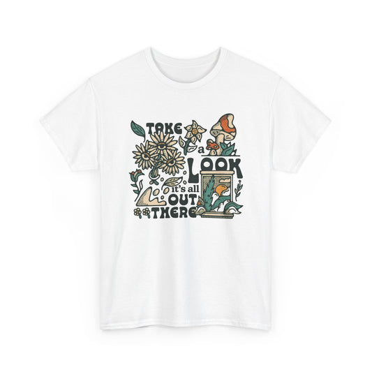Take A Look Outside Graphic T Shirt Men's Retro Heavy Cotton Tee