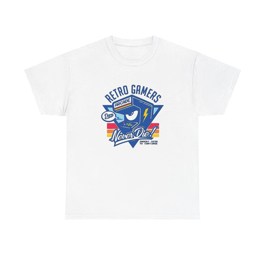 Retro Gamers Never Die Graphic T Shirt NEW Adult Regular Sizing Tee