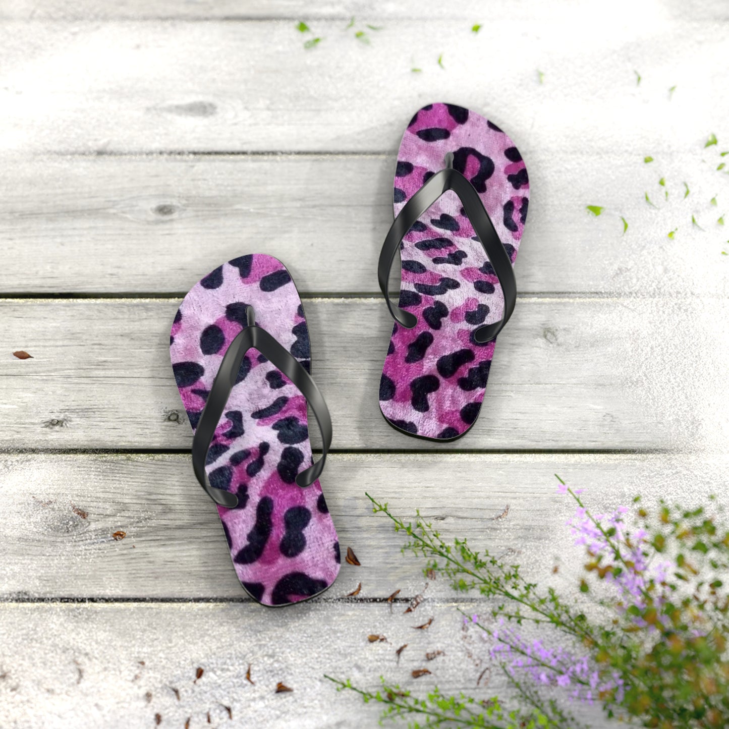 Pink Leopard Beach Sandals, Slides for Summer, Flip Flops, Water Resistant