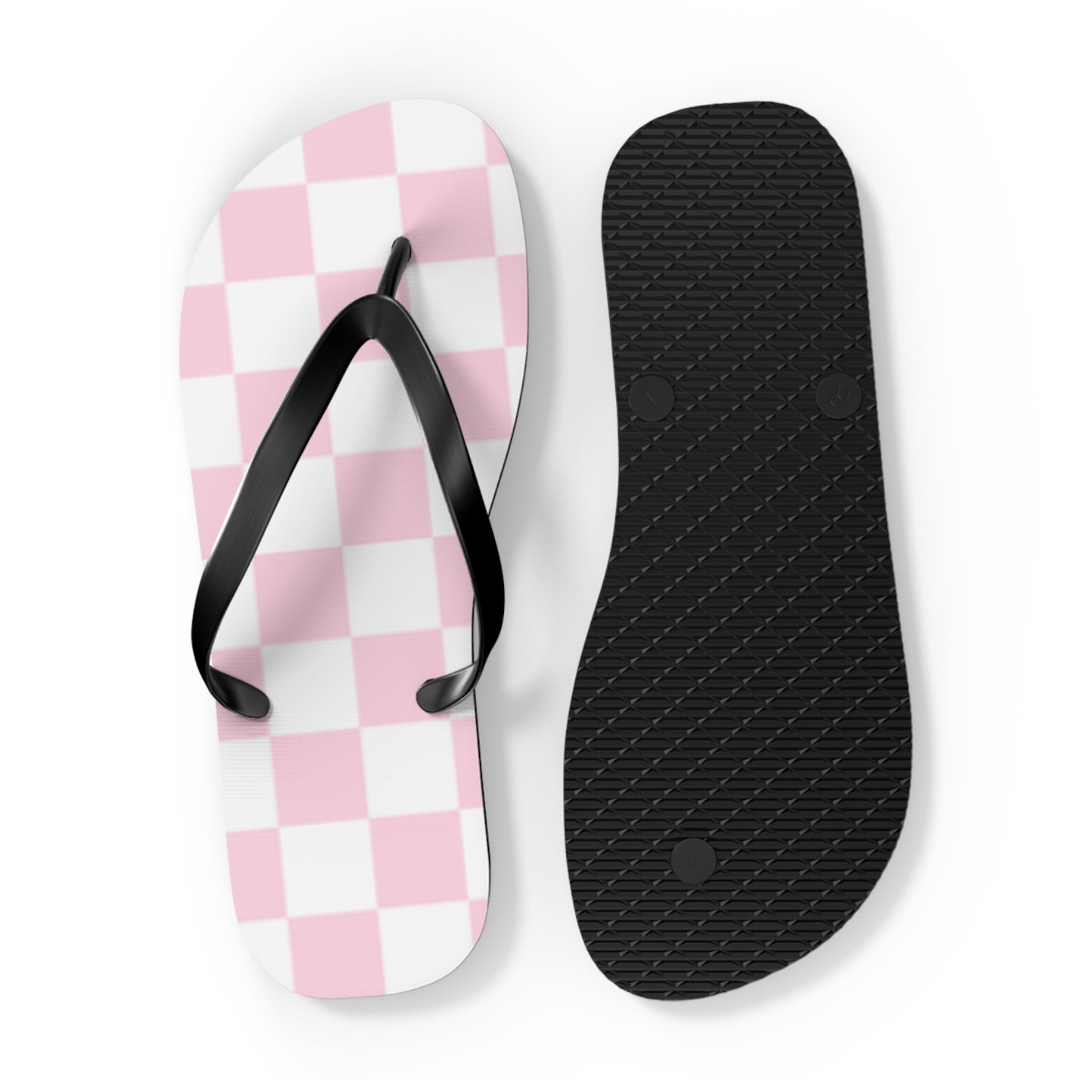 Pink Checkered Sandals, Beach Shoes, Vacation Flip Flops, Pool Slides
