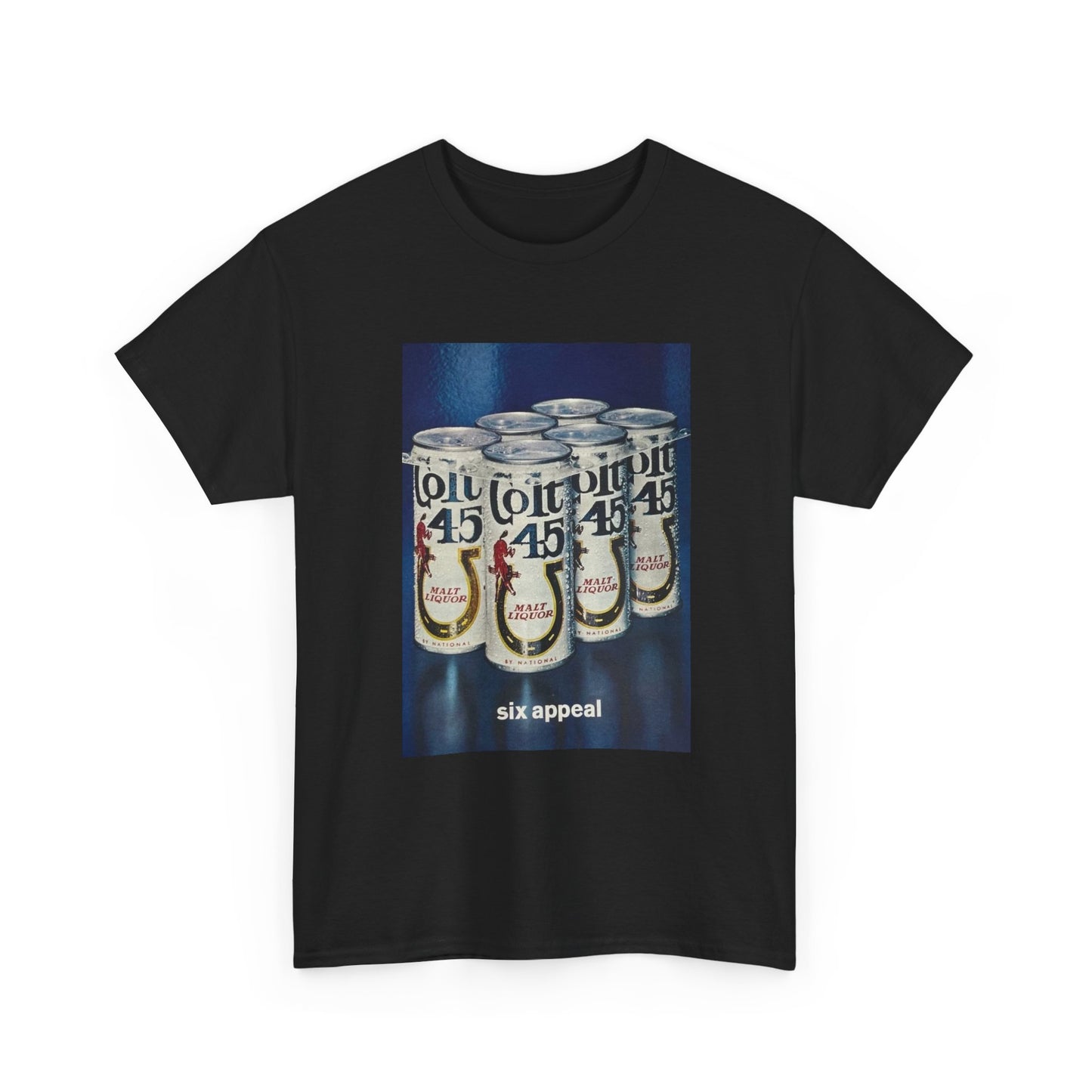 Colt 45 Poster Tshirt Funny It Works Everytime AD Beer Malt Unisex Heavy Comedy