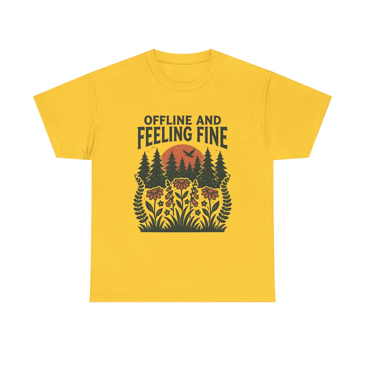 Offline And Feeling Fine Outdoors Retro Graphic T Shirt Regular Men's Heavy Cotton Tee
