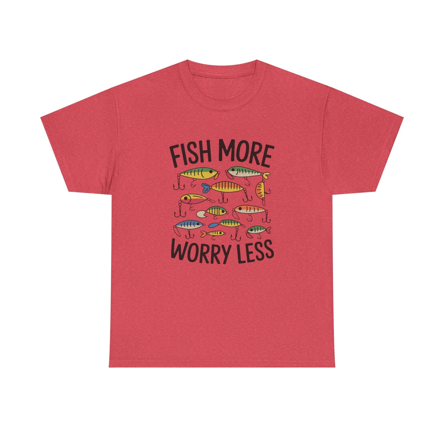 Fish More Worry Less Graphic T Shirt NEW Adult Unisex Heavy Cotton Tee