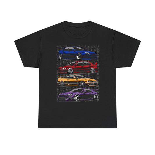 JDM Tuner Car Line Up Graphic T Shirt Adult NEW Unisex Heavy Cotton Tee