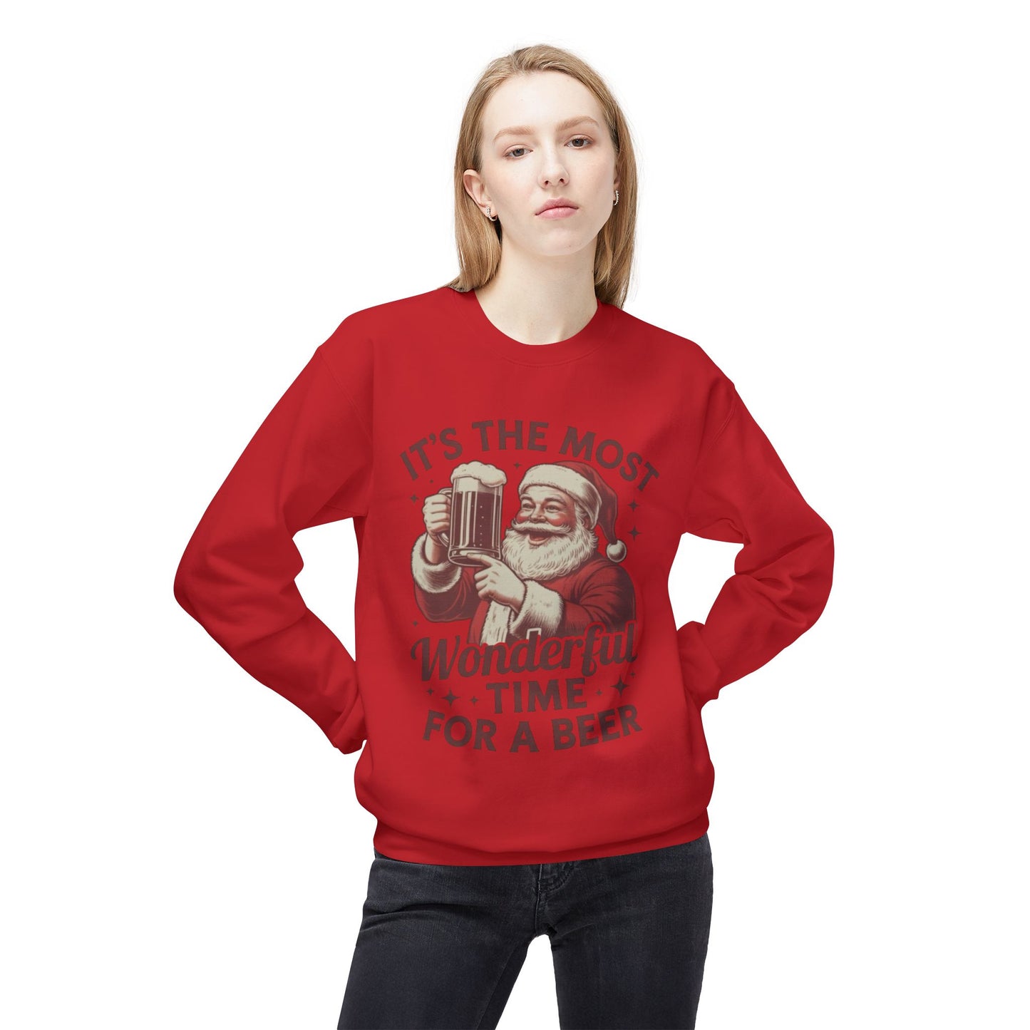 Christmas Beer Sweater NEW Unisex Fleece Crewneck Sweatshirt Funny NEW
