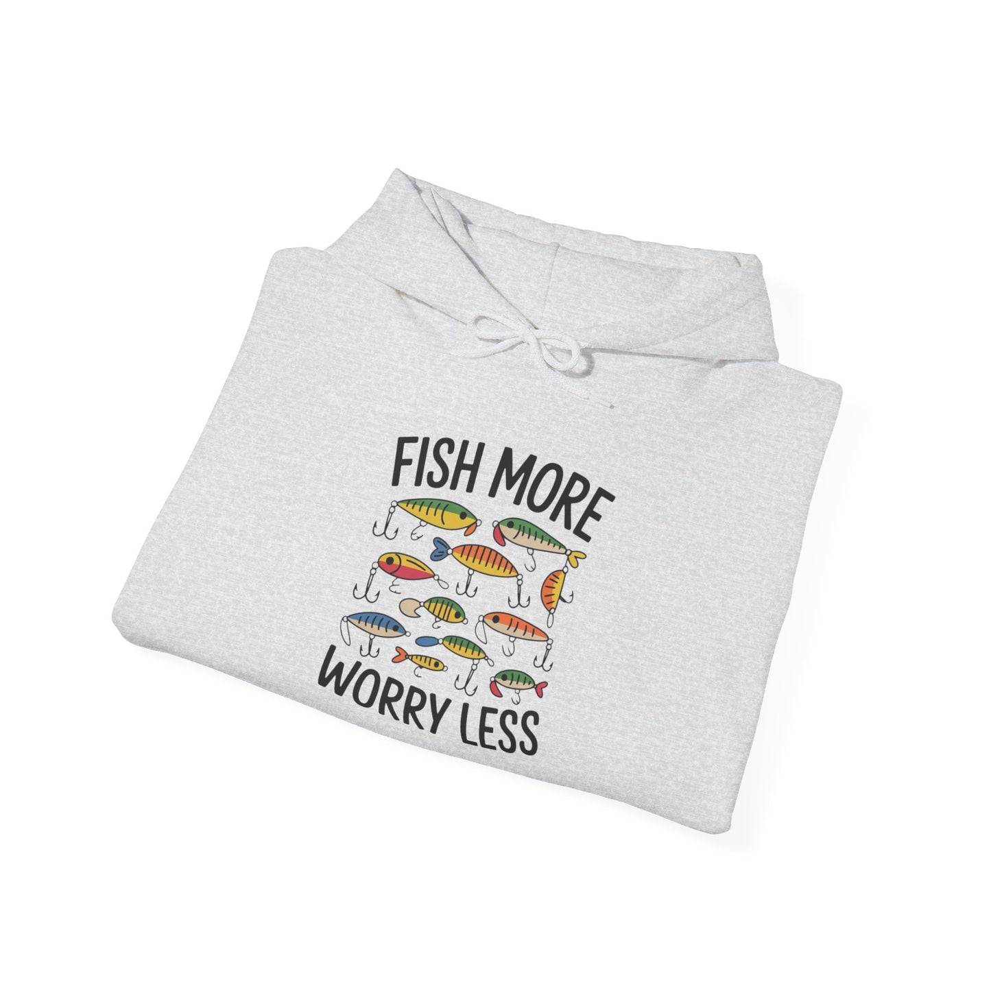 Fish More Worry Less Graphic Hoodie Heavy Blend Sweatshirt NEW