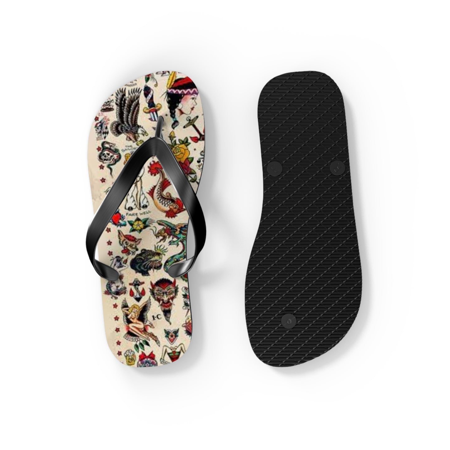 Sailor Jerry Tattoos Sandals, Beach Shoes, Vacation Flip Flops, Pool Slides