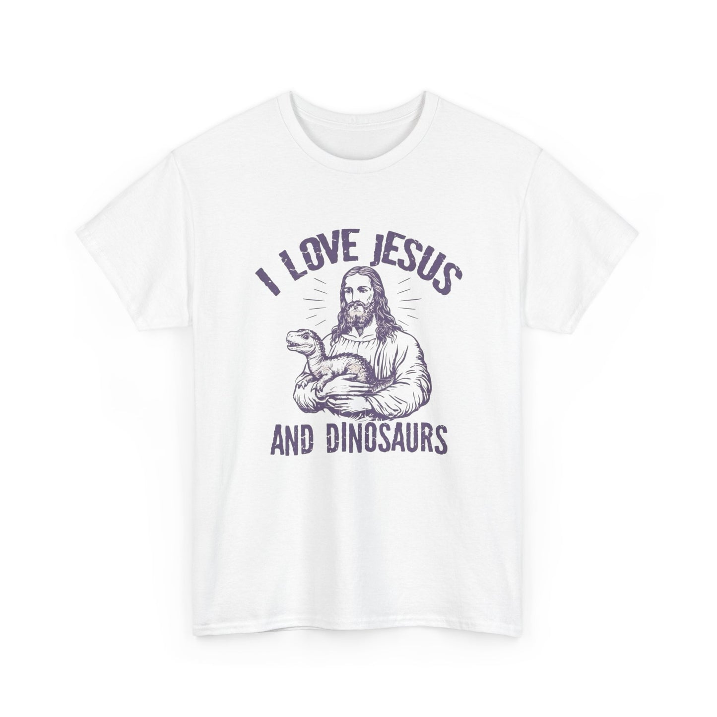I Love Jesus And Dinosaurs Graphic T Shirt NEW Adult Regular Heavy Cotton Tee
