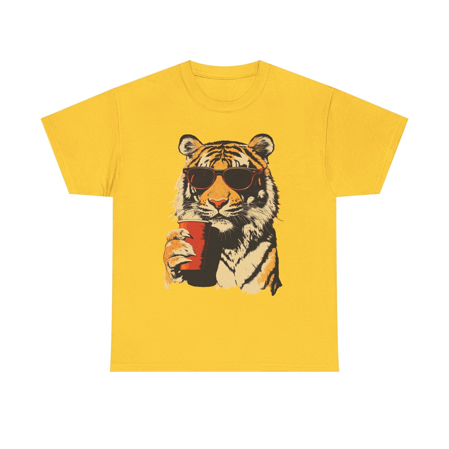 Chill Out Party Tiger Retro Graphic T Shirt Regular Men's Heavy Cotton Tee