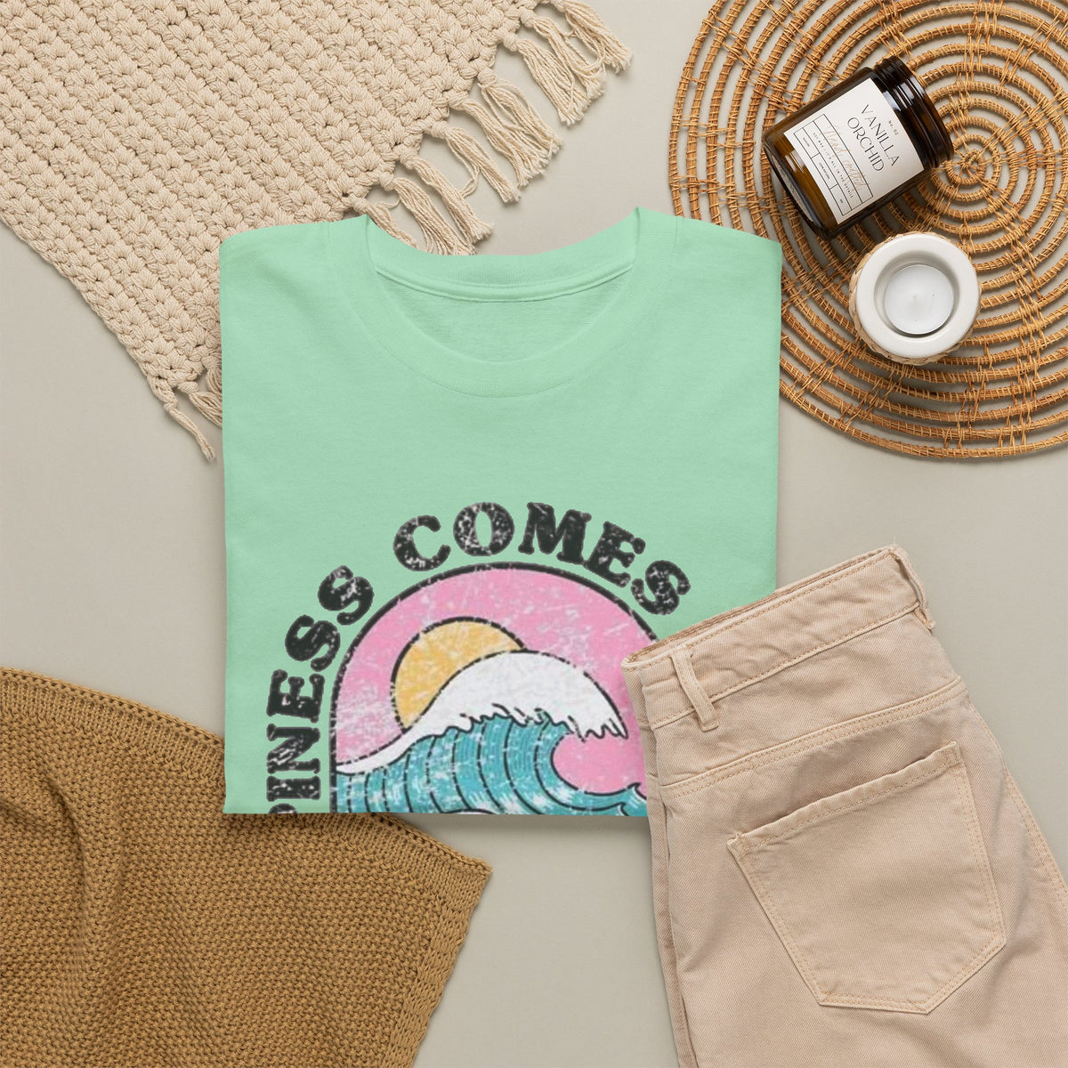 Happiness Comes in Waves Bahamas Ocean Graphic T-Shirt Men's Graphic Tee