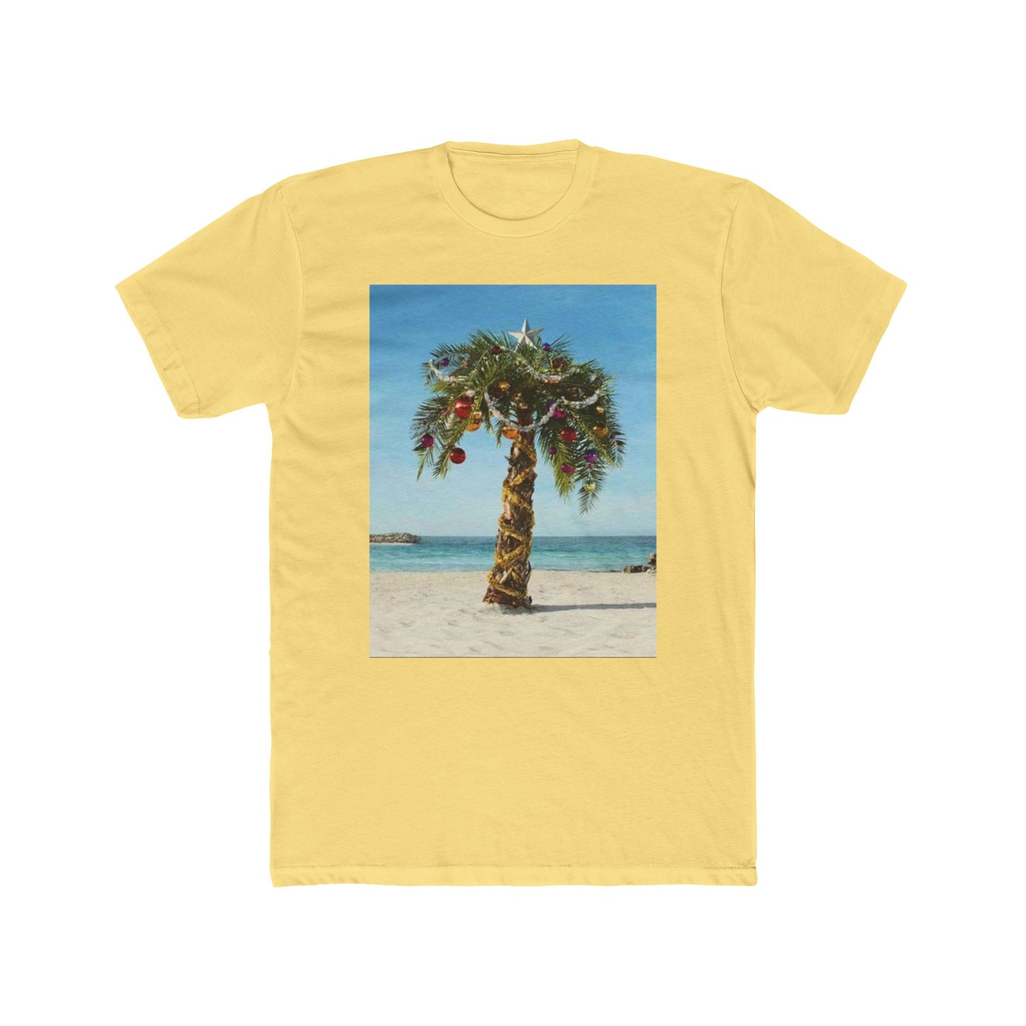 Christmas Lifes A Beach  T-shirt palm tree Florida vacation Men's Cotton Crew