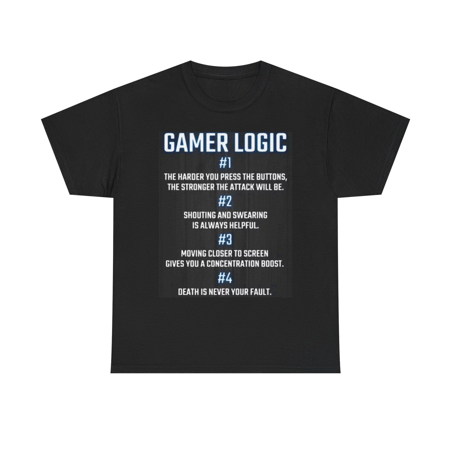Gamer Logic Graphic T Shirt Funny Gift Gaming Video Unisex Heavy Cotton Tee