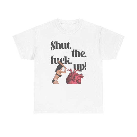 Shut Up Heart Vintage ART Graphic T-Shirt Womens Comfy Cotton Tee NEW