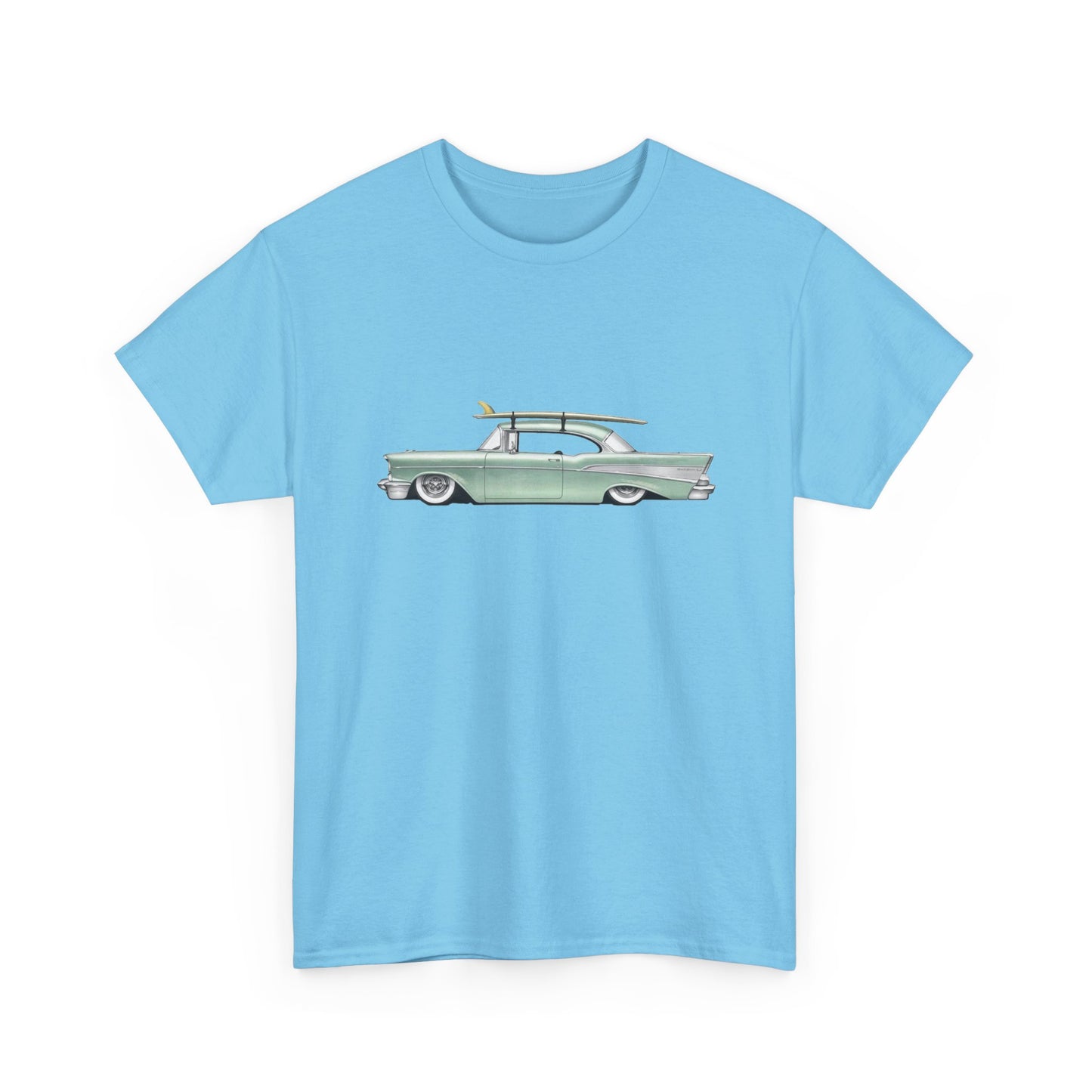 57 Chevy Cruiser Surfer Graphic T Shirt Unisex Heavy Cotton Tee NEW