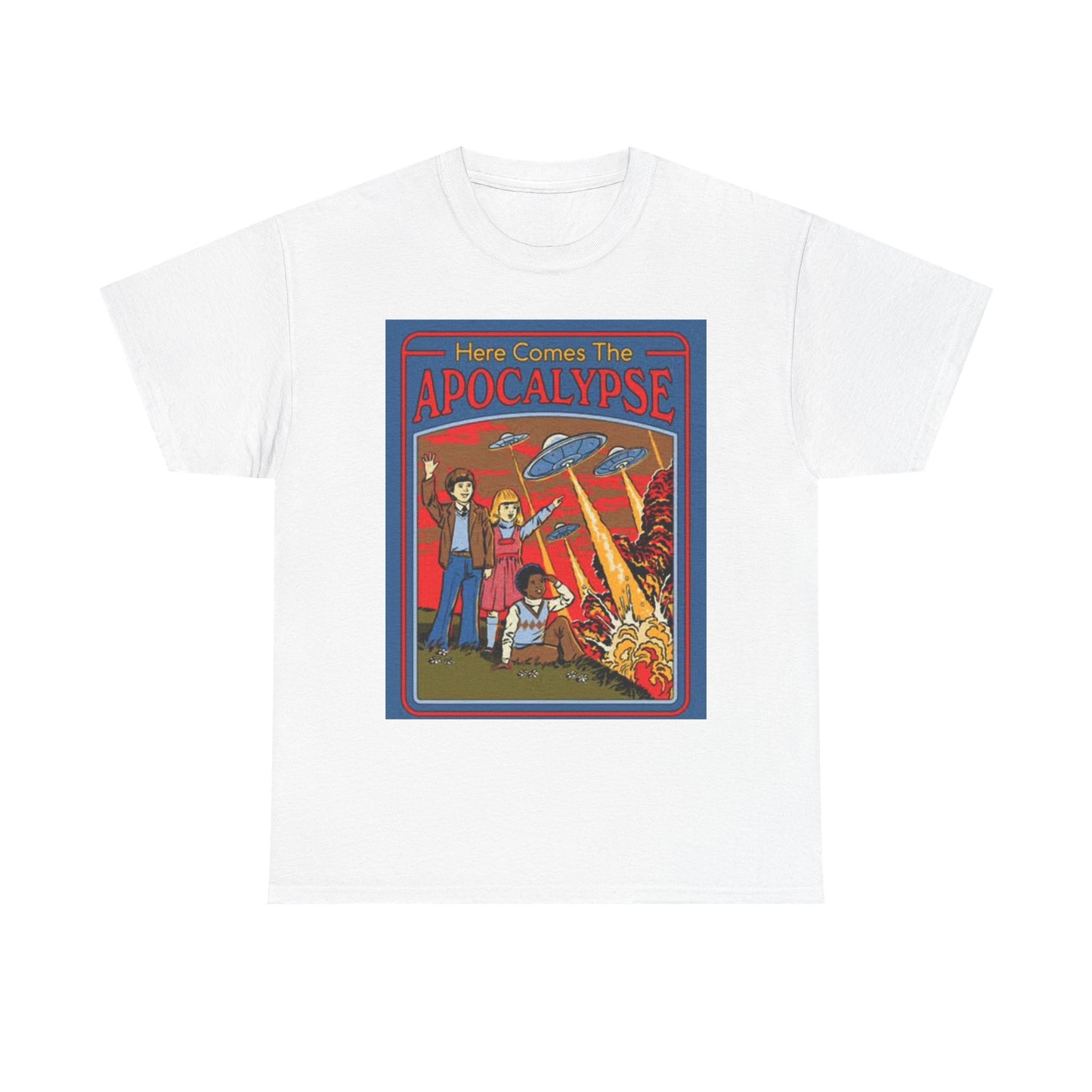 Here Comes The Apocalypse Graphic T Shirt Funny 70s ART Unisex Heavy Cotton Tee