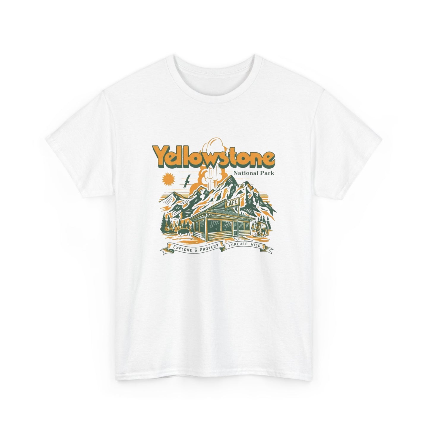 Yellowstone National Park Retro Graphic T Shirt Unisex Heavy Cotton Tee