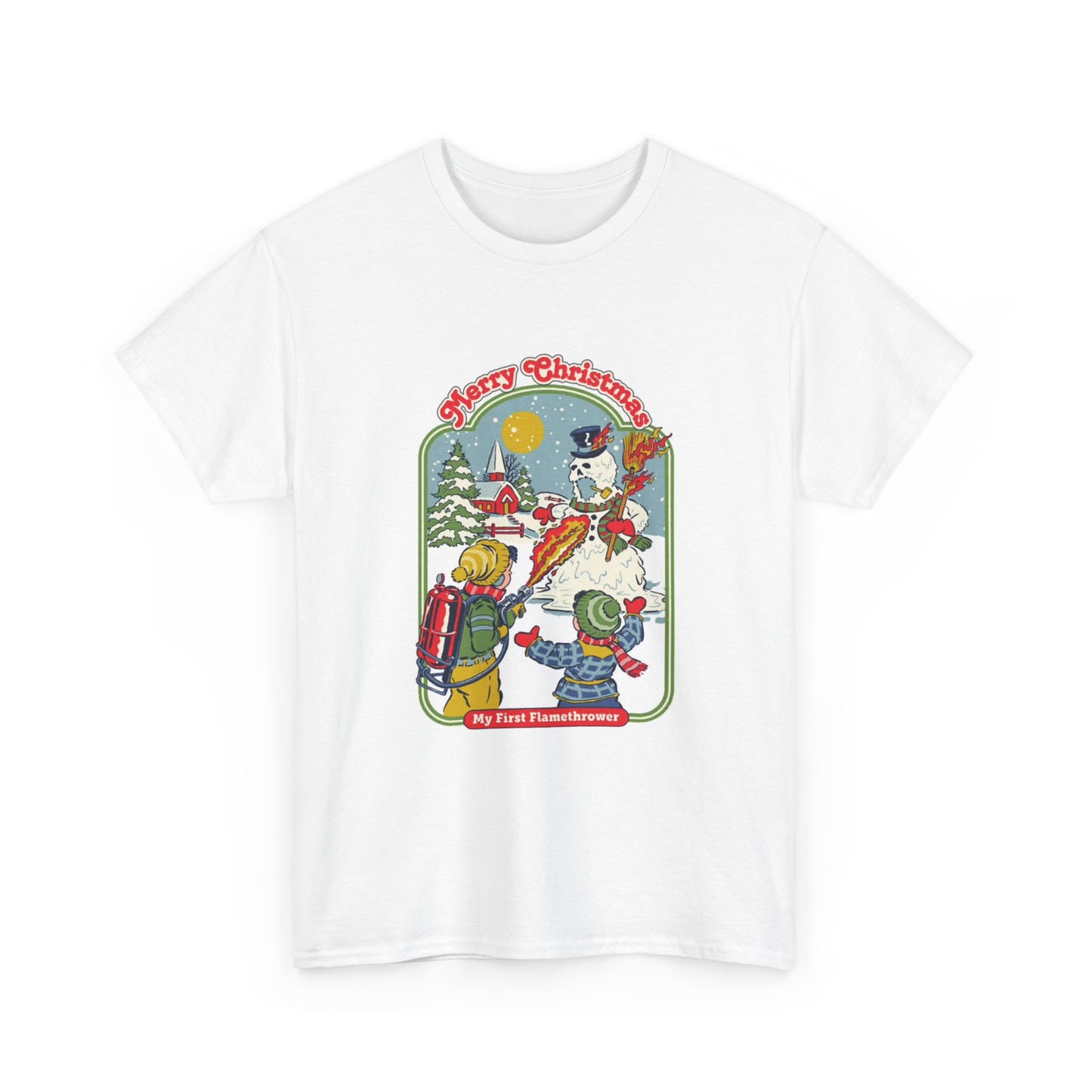 Merry Christmas Tshirt Funny Flamethrower Vintage Comedy Unisex Heavy Cotton Tee