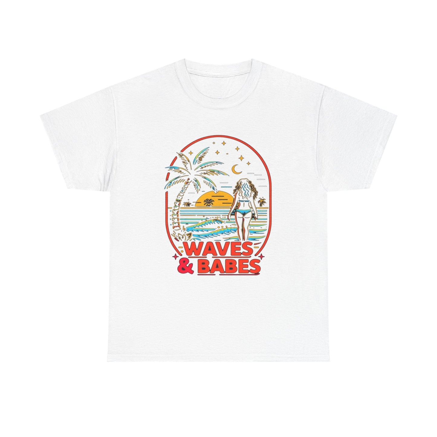 Waves And Babes Graphic T Shirt Heavy Cotton Tee
