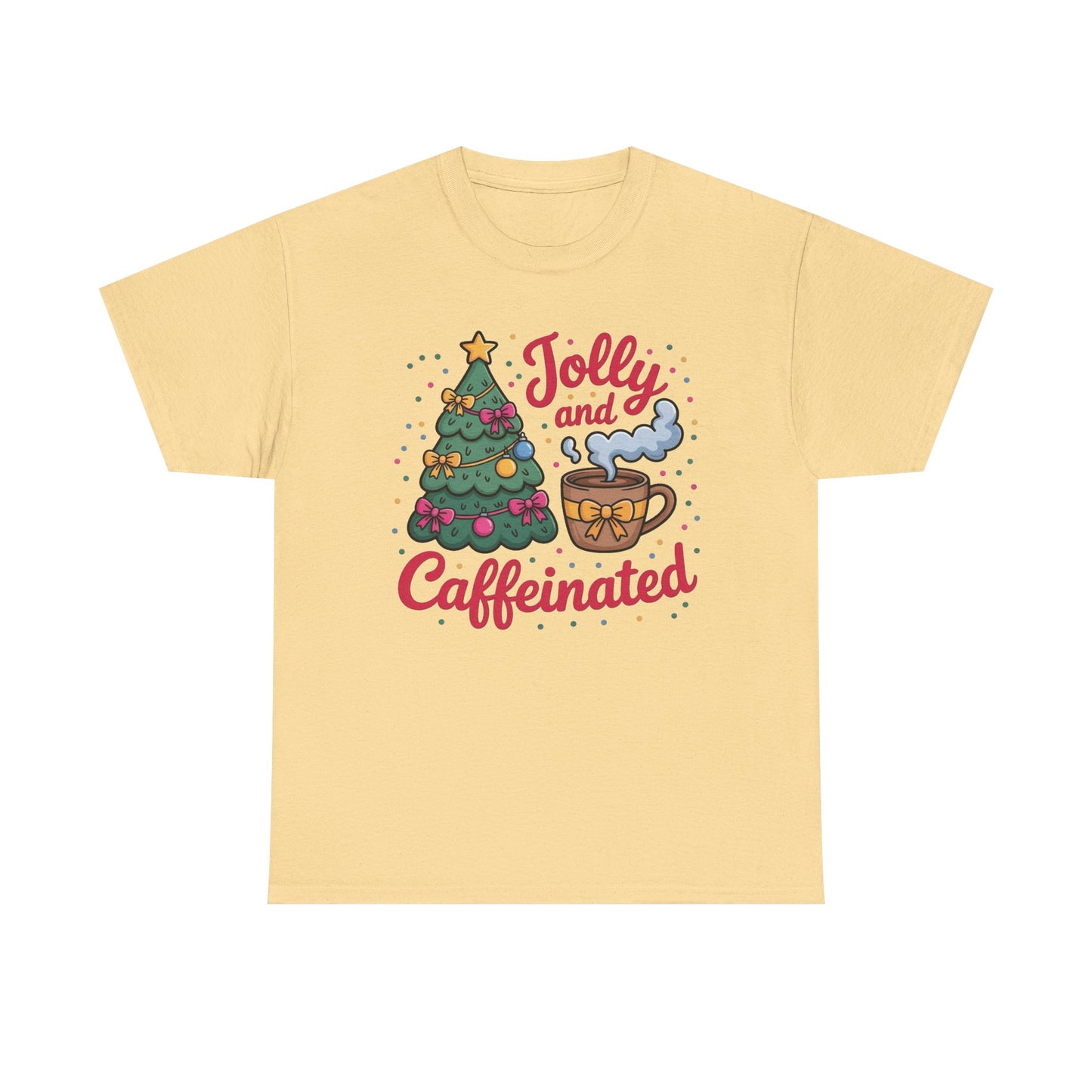 Jolly And Caffeinated Christmas Coffee Graphic T Shirt NEW ADULT