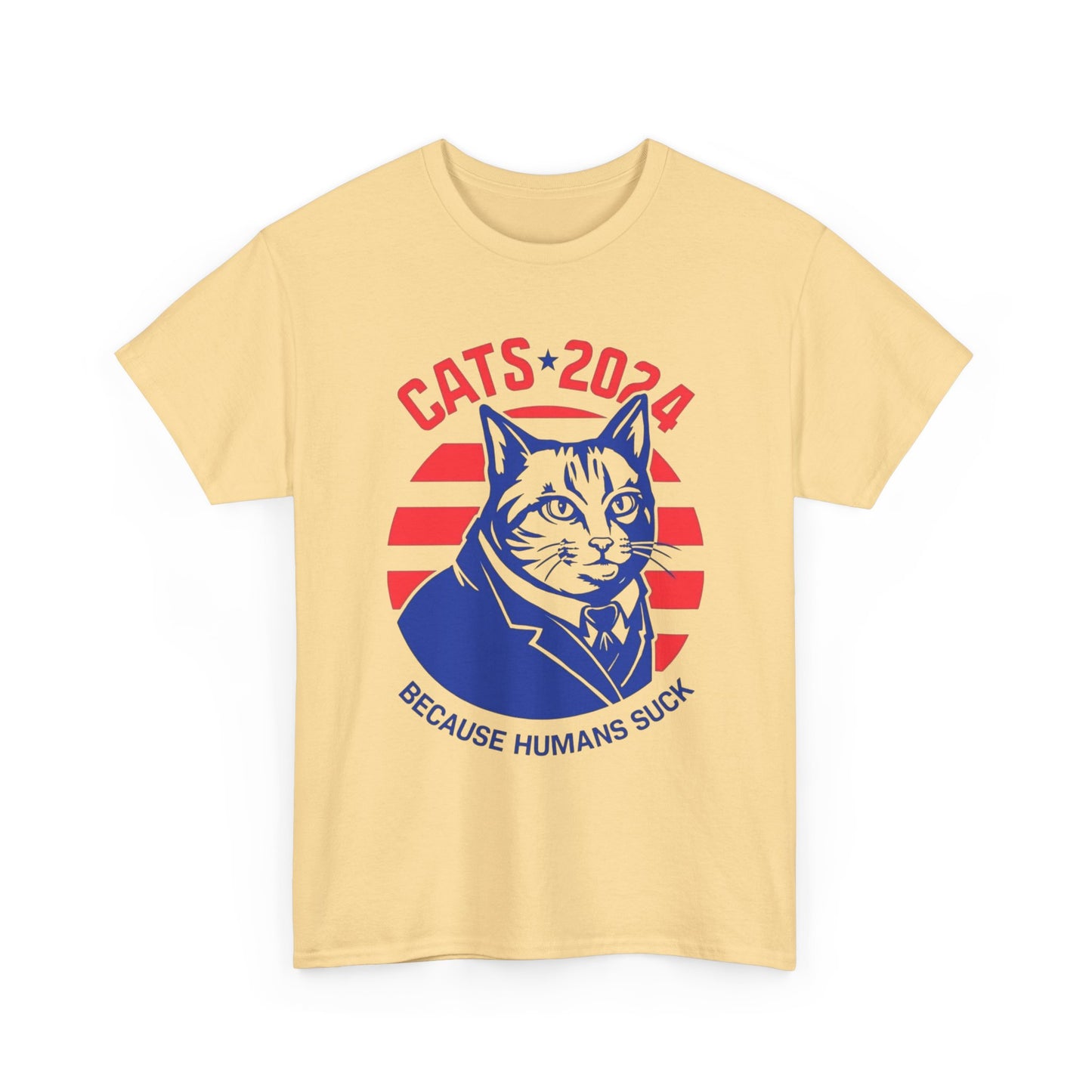 Cats 2024 Funny People Suck Graphic T Shirt Unisex Heavy Cotton Tee NEW